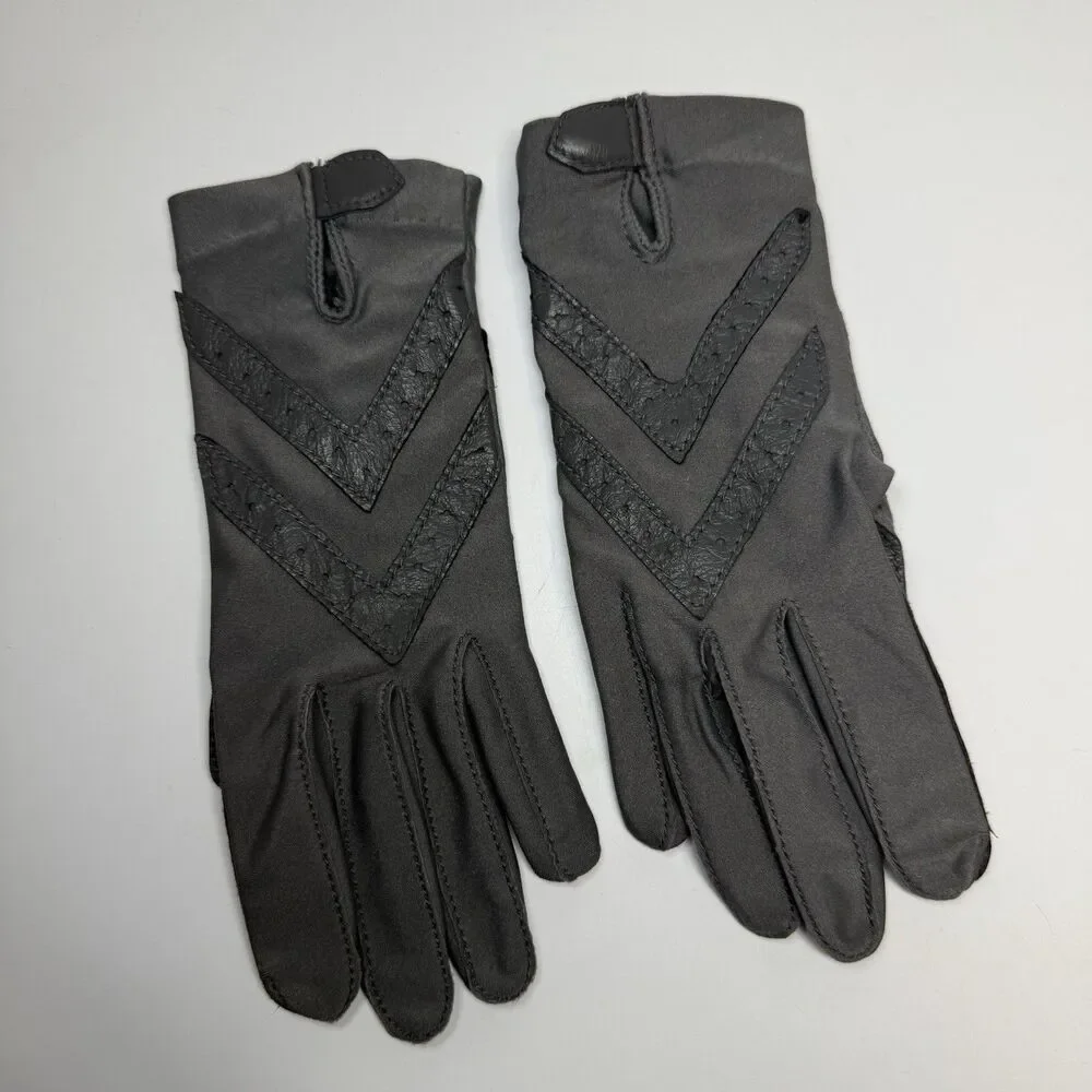 Isotoner By Aris Nylon Leather Trim Gray Gloves One Size